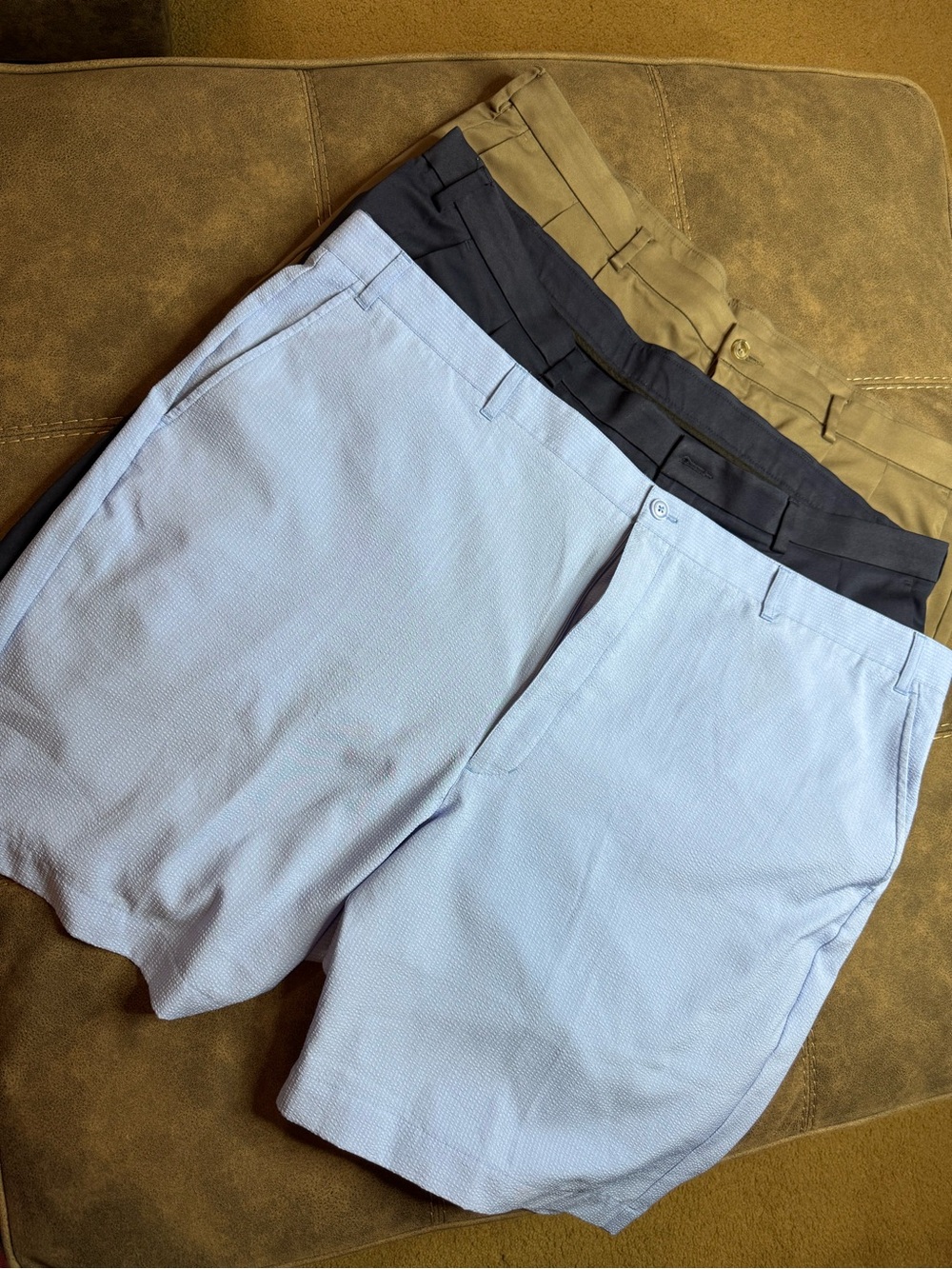 Roundtree & Yorke Light Blue Flat Front Shorts with Navy and Khaki Options